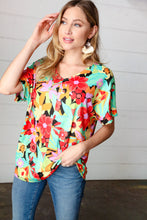 Load image into Gallery viewer, Multicolor Tropical Floral V Neck Drop Shoulder Top
