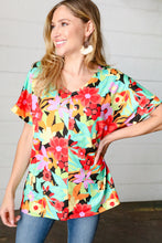 Load image into Gallery viewer, Multicolor Tropical Floral V Neck Drop Shoulder Top
