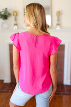 Load image into Gallery viewer, All For You Fuchsia Scallop Lace Yoke Tulip Sleeve Top
