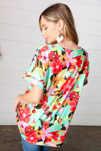 Load image into Gallery viewer, Multicolor Tropical Floral V Neck Drop Shoulder Top
