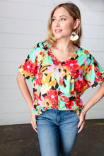 Load image into Gallery viewer, Multicolor Tropical Floral V Neck Drop Shoulder Top
