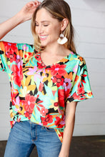 Load image into Gallery viewer, Multicolor Tropical Floral V Neck Drop Shoulder Top
