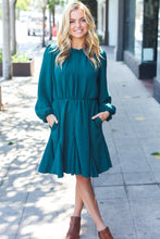 Load image into Gallery viewer, Love Found Hunter Green Mock Neck Godet Woven Dress
