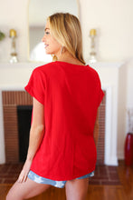 Load image into Gallery viewer, Oh My Stars Red Embroidered French Terry Dolman Top
