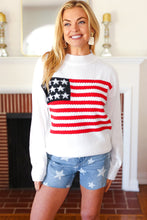 Load image into Gallery viewer, American Flag White Crochet Oversized Knit Sweater
