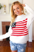 Load image into Gallery viewer, American Flag White Crochet Oversized Knit Sweater
