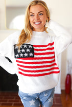 Load image into Gallery viewer, American Flag White Crochet Oversized Knit Sweater
