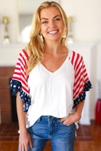 Load image into Gallery viewer, Feeling Patriotic Stars &amp; Stripes Flutter Sleeve V Neck Top
