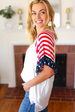 Load image into Gallery viewer, Feeling Patriotic Stars &amp; Stripes Flutter Sleeve V Neck Top
