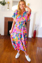 Load image into Gallery viewer, Tropical Trance Fuchsia Floral Smocked Waist Maxi Dress
