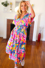 Load image into Gallery viewer, Tropical Trance Fuchsia Floral Smocked Waist Maxi Dress
