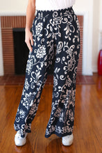 Load image into Gallery viewer, You Got This Navy Paisley Floral Smocked Waist Palazzo Pants
