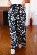 Load image into Gallery viewer, You Got This Navy Paisley Floral Smocked Waist Palazzo Pants
