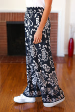 Load image into Gallery viewer, You Got This Navy Paisley Floral Smocked Waist Palazzo Pants
