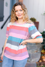 Load image into Gallery viewer, Look Out Teal &amp; Rose Striped Hacci Knit Puff Sleeve Top
