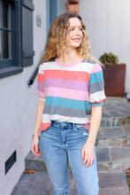 Load image into Gallery viewer, Look Out Teal &amp; Rose Striped Hacci Knit Puff Sleeve Top
