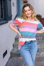 Load image into Gallery viewer, Look Out Teal &amp; Rose Striped Hacci Knit Puff Sleeve Top
