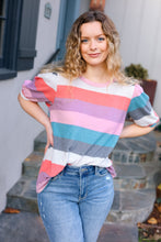 Load image into Gallery viewer, Look Out Teal &amp; Rose Striped Hacci Knit Puff Sleeve Top
