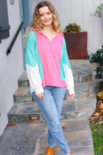 Load image into Gallery viewer, Stand Out Hot Pink &amp; Mint V Neck Collared Terry Color Block Top
