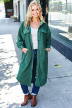 Load image into Gallery viewer, Turn Heads Forest Green Fleece Button Down Duster Jacket
