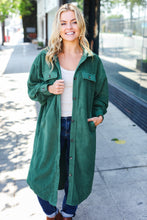 Load image into Gallery viewer, Turn Heads Forest Green Fleece Button Down Duster Jacket
