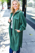 Load image into Gallery viewer, Turn Heads Forest Green Fleece Button Down Duster Jacket
