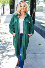 Load image into Gallery viewer, Turn Heads Forest Green Fleece Button Down Duster Jacket
