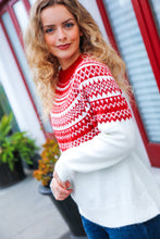 Load image into Gallery viewer, Feeling Festive Ivory &amp; Red Fair Isle Mock Neck Sweater
