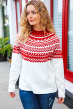 Load image into Gallery viewer, Feeling Festive Ivory &amp; Red Fair Isle Mock Neck Sweater
