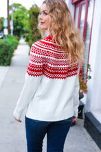 Load image into Gallery viewer, Feeling Festive Ivory &amp; Red Fair Isle Mock Neck Sweater
