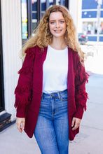 Load image into Gallery viewer, Beautiful You Burgundy Fringe Detail Knit Cardigan
