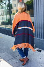 Load image into Gallery viewer, Follow Me Rust Multicolor Stripe Tassel Fringe Open Poncho
