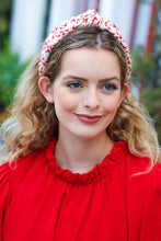 Load image into Gallery viewer, Cream Gold &amp; Red Knit Top Knot Headband
