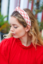 Load image into Gallery viewer, Cream Gold &amp; Red Knit Top Knot Headband
