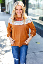 Load image into Gallery viewer, Stand Out Rust Plaid &amp; Leopard Color Block Hacci Pullover
