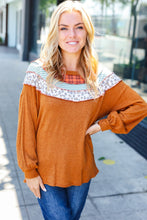 Load image into Gallery viewer, Stand Out Rust Plaid &amp; Leopard Color Block Hacci Pullover
