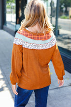 Load image into Gallery viewer, Stand Out Rust Plaid &amp; Leopard Color Block Hacci Pullover
