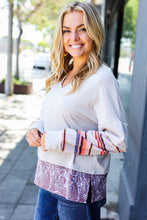 Load image into Gallery viewer, Boho Energy Taupe Stripe &amp; Paisley Twofer Terry Top
