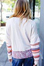 Load image into Gallery viewer, Boho Energy Taupe Stripe &amp; Paisley Twofer Terry Top
