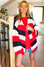 Load image into Gallery viewer, Simply Patriotic Red White &amp; Blue Striped Crochet Cardigan
