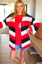 Load image into Gallery viewer, Simply Patriotic Red White &amp; Blue Striped Crochet Cardigan
