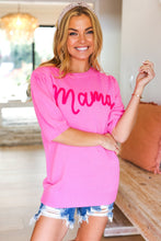 Load image into Gallery viewer, Take A Bow Pink &quot;Mama&quot; Embroidery Puff Sleeve Sweater Top
