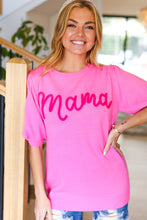 Load image into Gallery viewer, Take A Bow Pink &quot;Mama&quot; Embroidery Puff Sleeve Sweater Top
