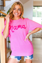 Load image into Gallery viewer, Take A Bow Pink &quot;Mama&quot; Embroidery Puff Sleeve Sweater Top
