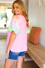 Load image into Gallery viewer, Stand Out Pink Rainbow Sequin Puff Sleeve Top
