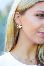 Load image into Gallery viewer, White &amp; Gold Ribbon Bow Pearl Stud Earring
