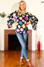 Load image into Gallery viewer, Be Bold Black Floral Hi-Lo Ruffle Sleeve Woven Top
