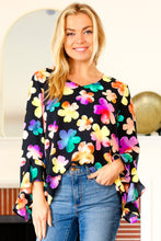 Load image into Gallery viewer, Be Bold Black Floral Hi-Lo Ruffle Sleeve Woven Top
