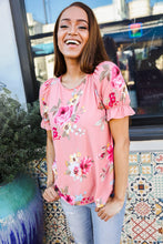 Load image into Gallery viewer, Pretty in Pink Floral Print Short Elastic Ruffle Sleeve Top
