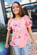 Load image into Gallery viewer, Pretty in Pink Floral Print Short Elastic Ruffle Sleeve Top
